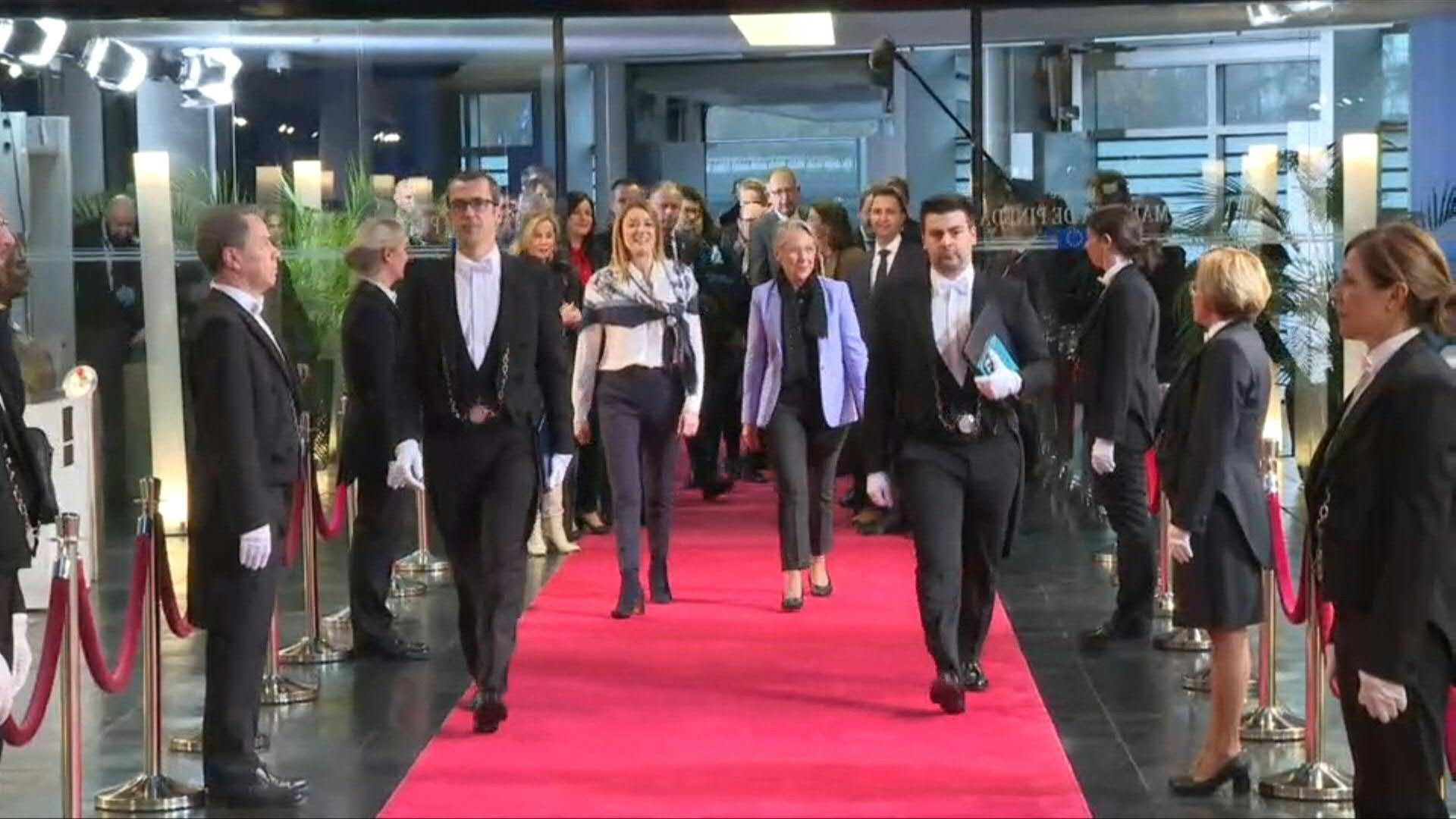 French PM Borne greeted by EU Parliament President in Strasbourg