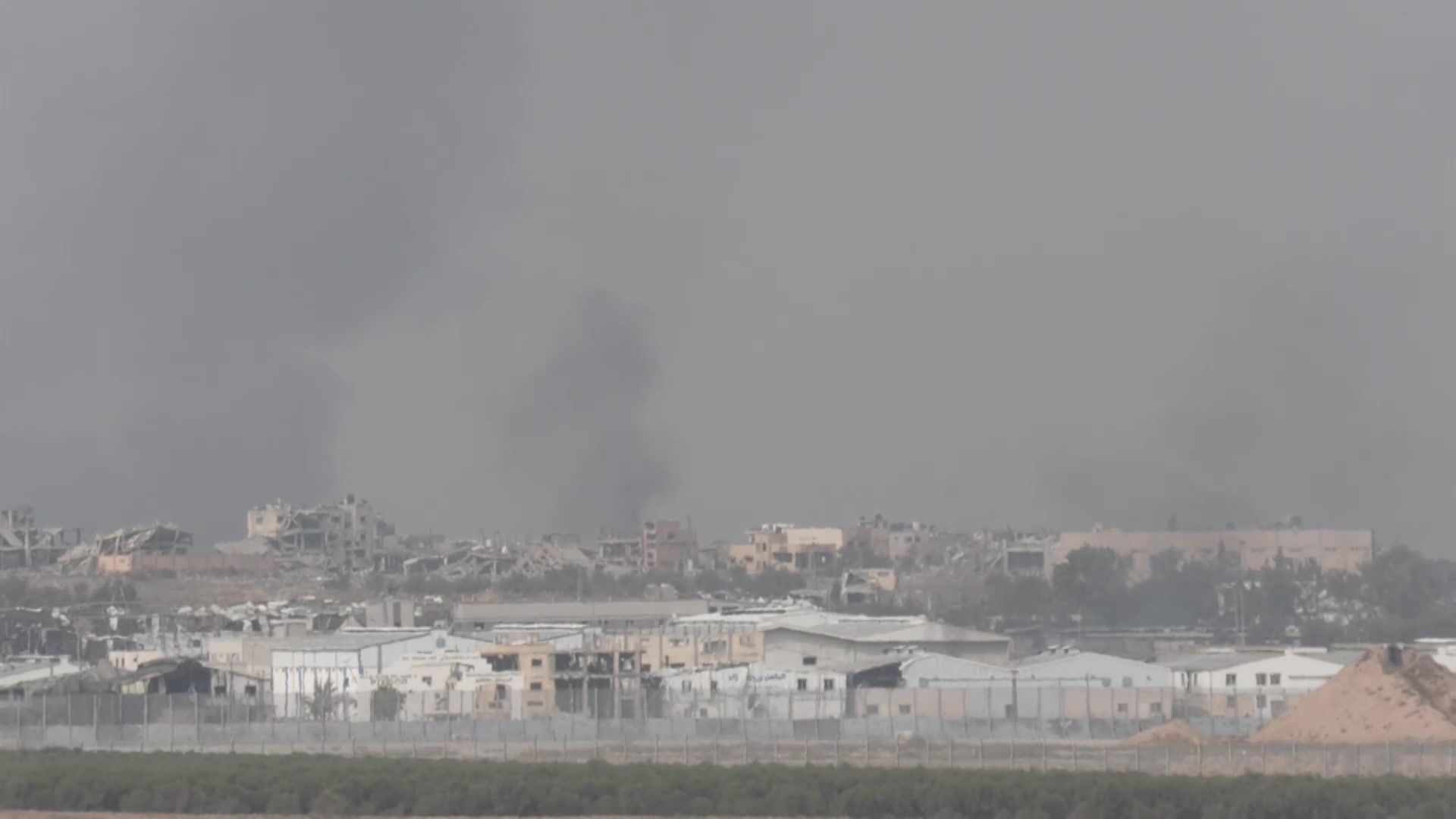 Destroyed buildings in southern Gaza, seen from Israel