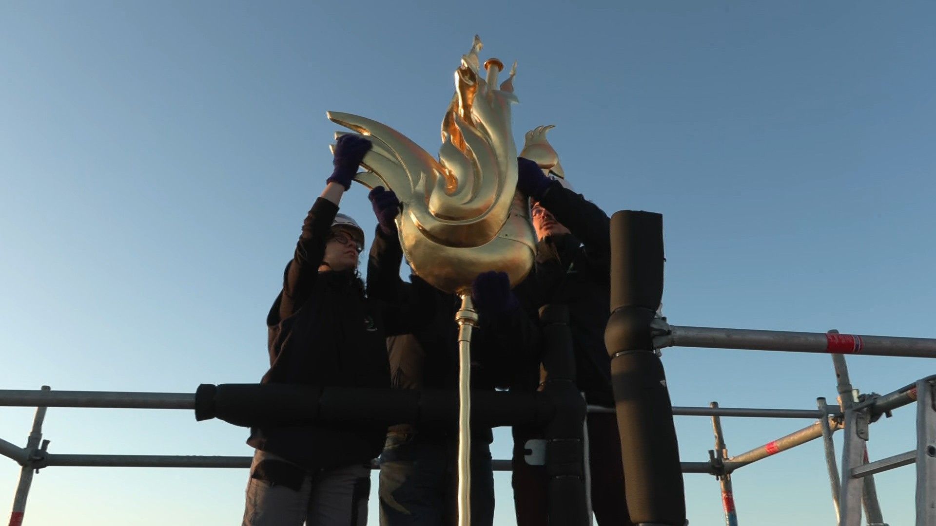 Golden rooster fitted to spire of paris s notre dame cathedral