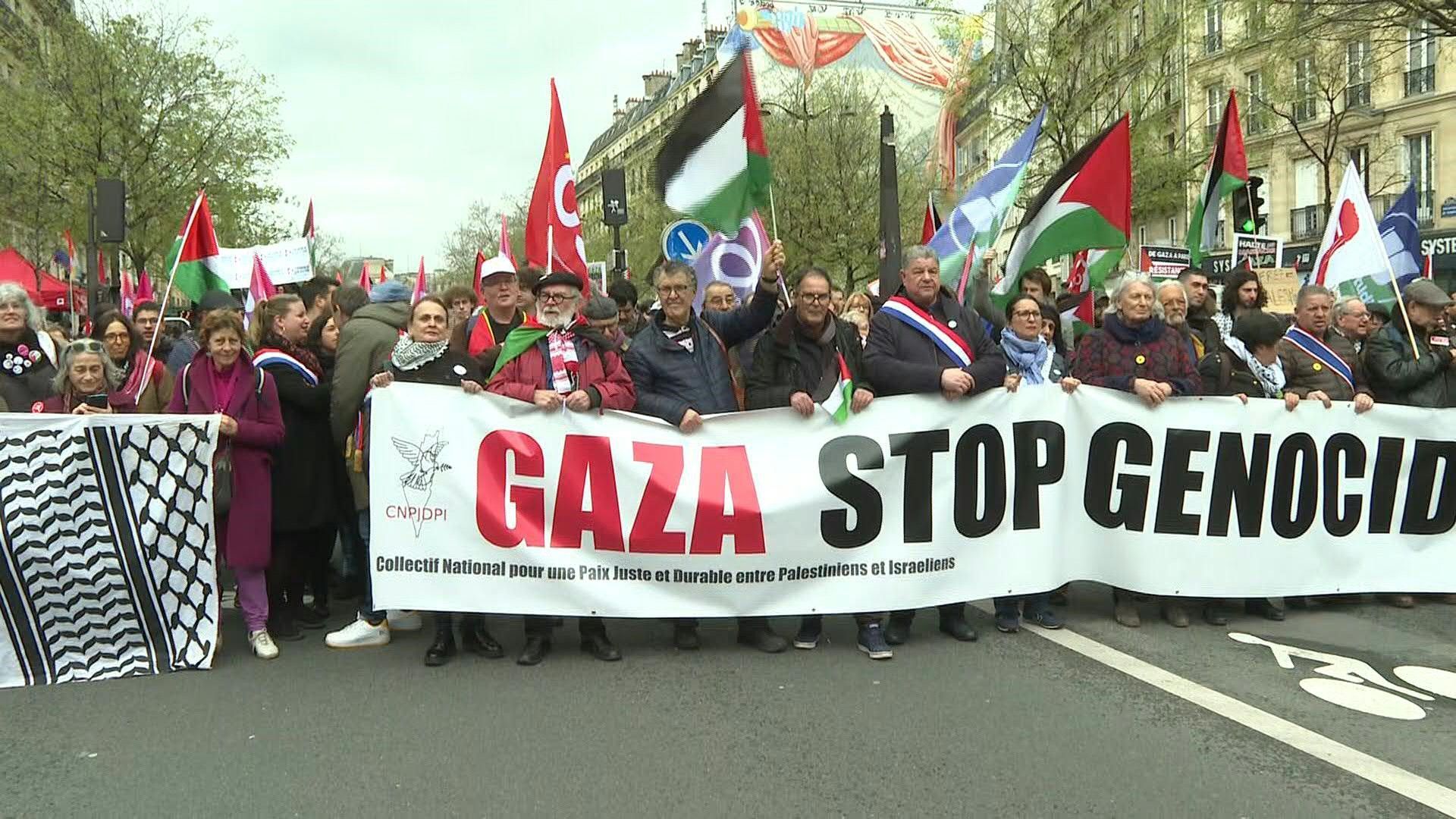 Hundreds march in Paris nearly six months after the start of the war in Gaza