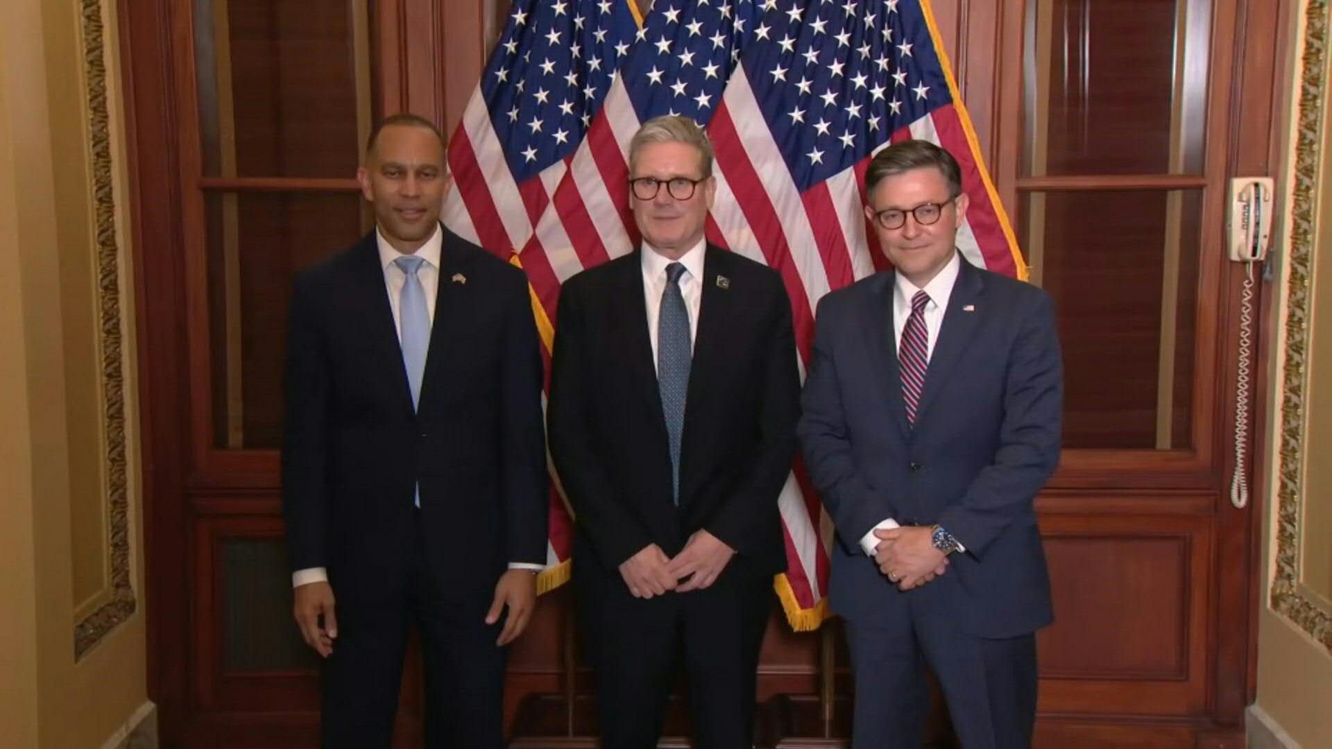 US Speaker and Minority Leader meet UK PM Keir Starmer on Capitol Hill