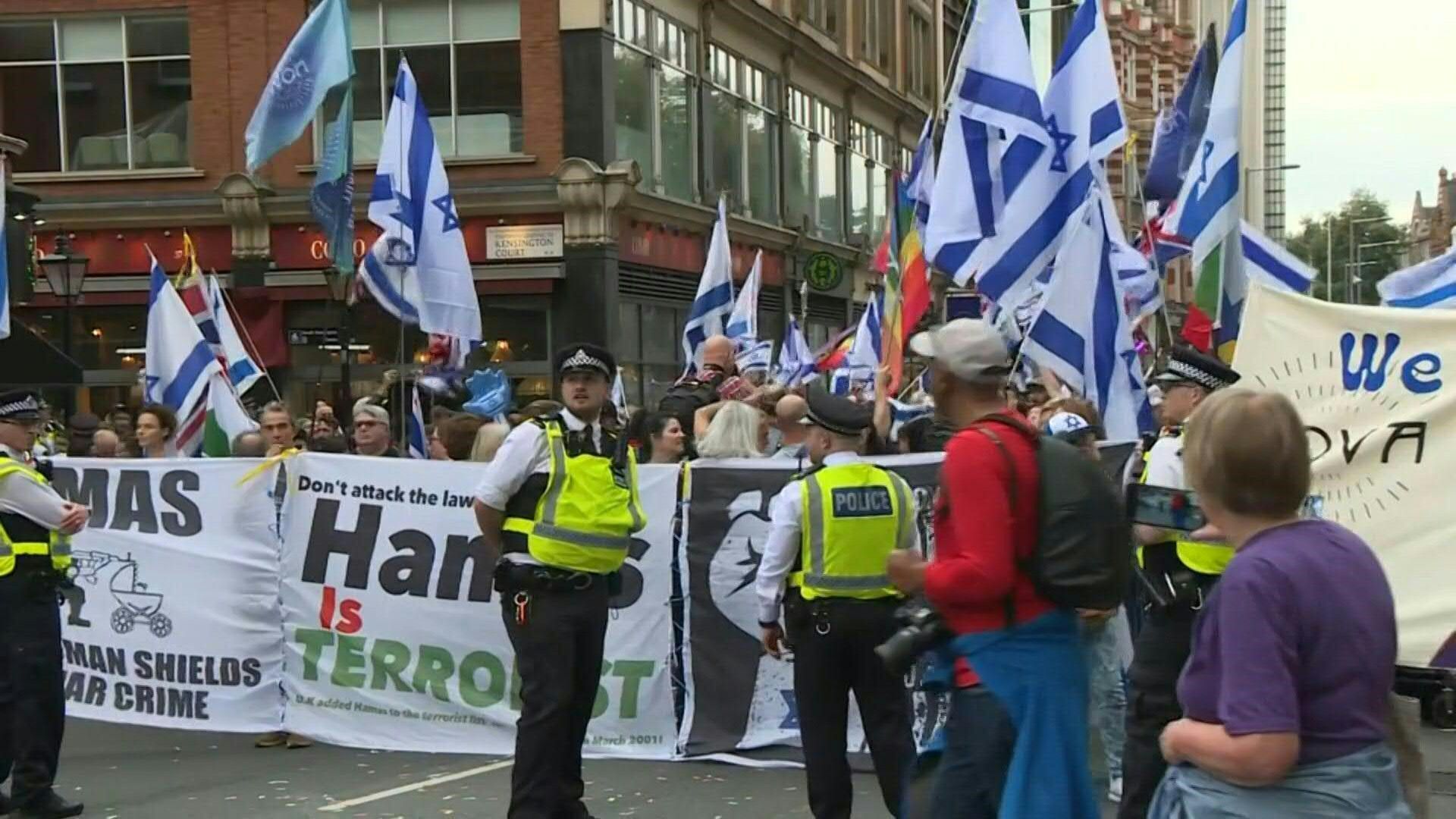 Protesters outside Israeli embassy in London call for return of Hamas hostages