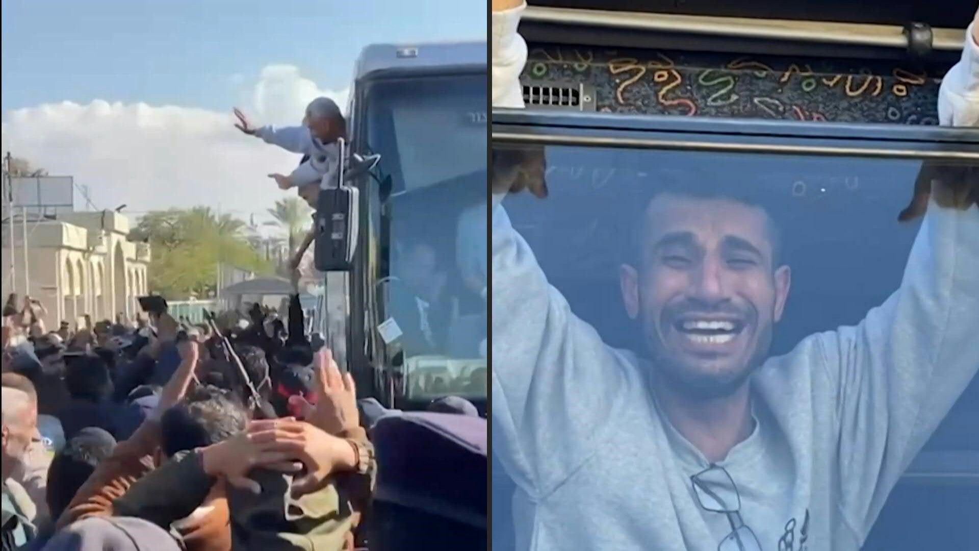 Freed Palestinian prisoners greeted by cheerful crowd in Gaza's Khan Yunis