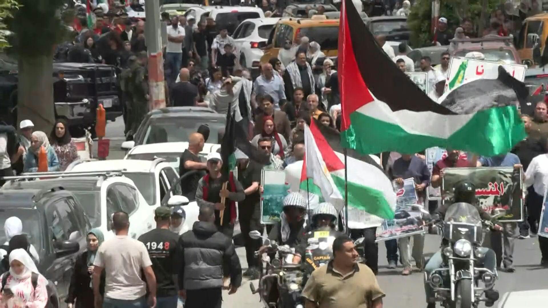 Palestinians rally in Ramallah to mark 77th 'Nakba' anniversary