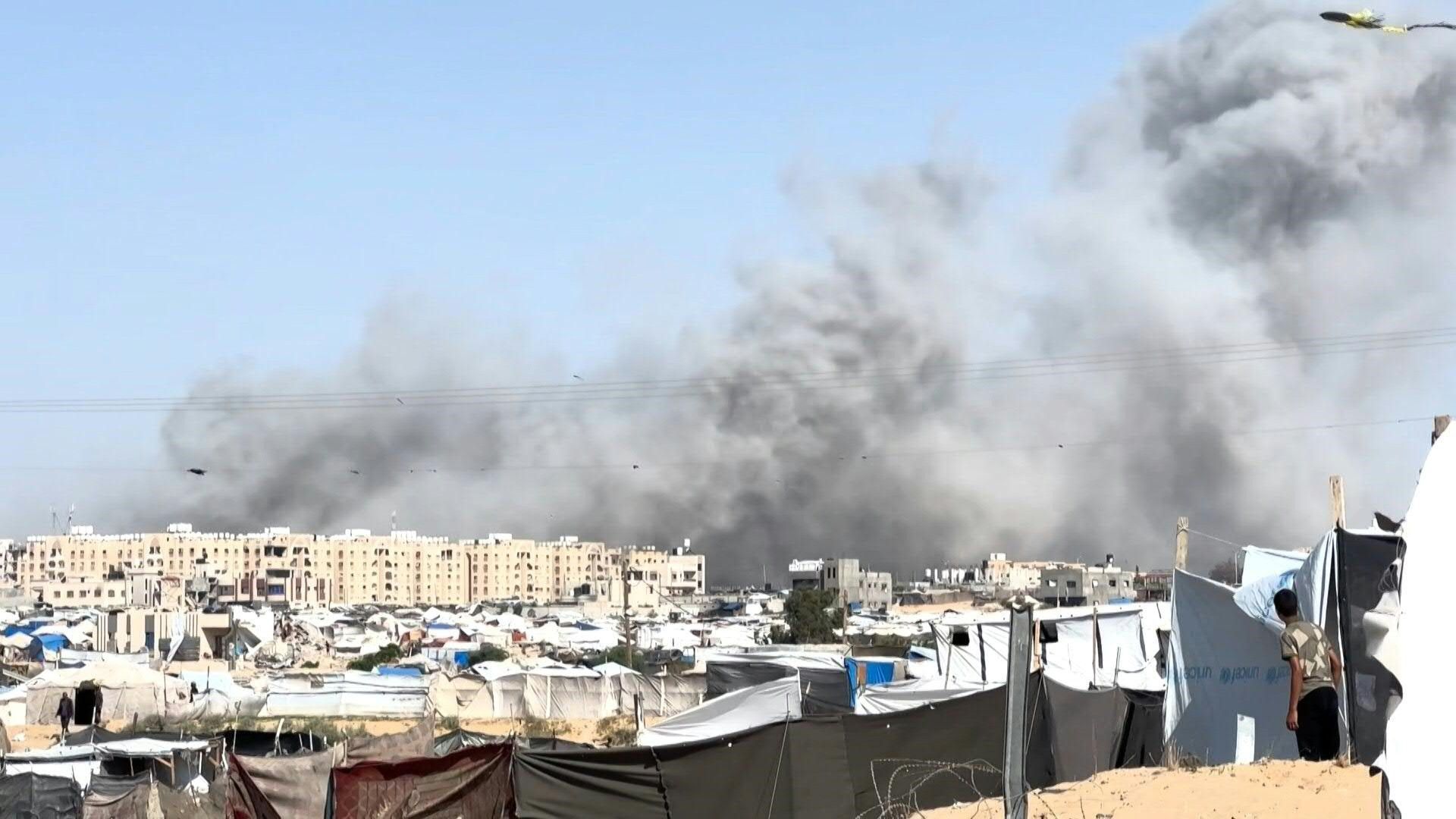 Smoke rises after airstrikes on Gaza's Khan Yunis