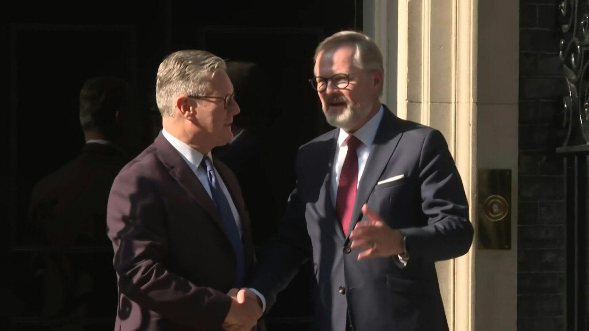 Czech PM Petr Fiala arrives at Downing Street to meet UK's Keir Starmer