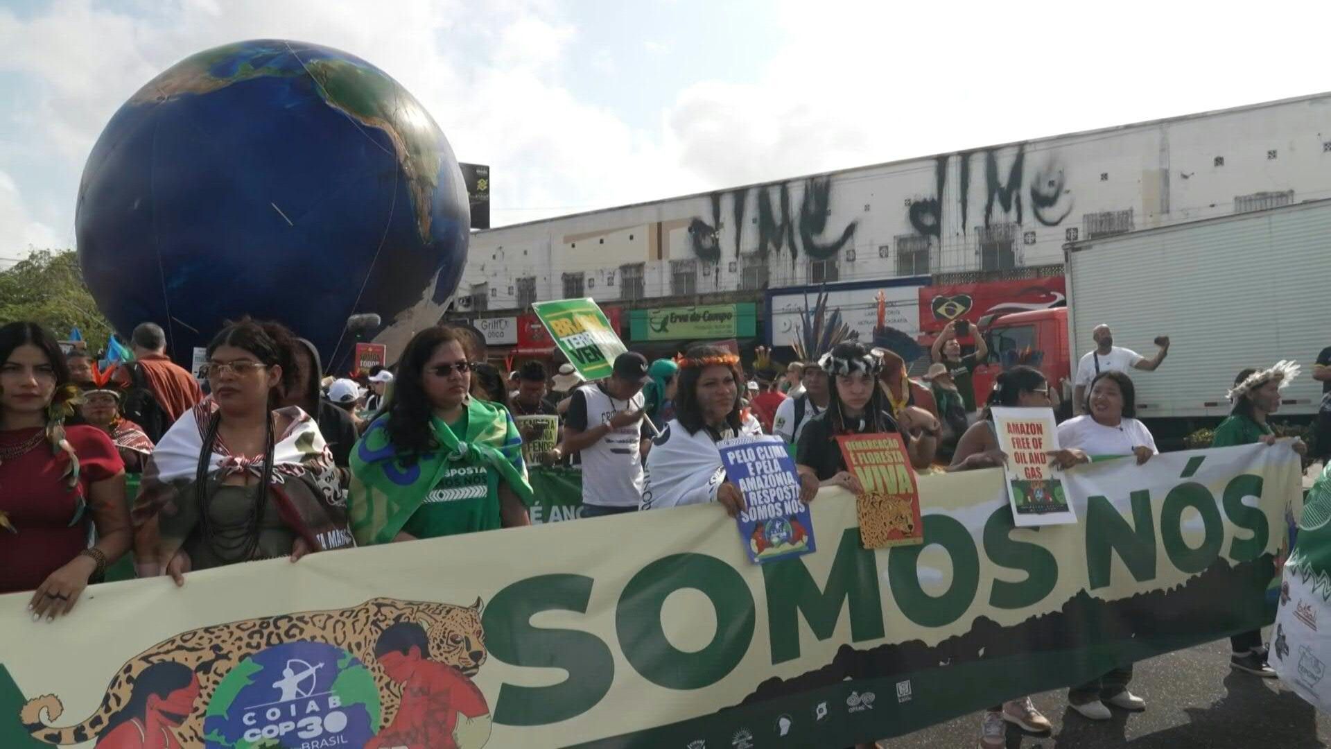 Several thousand turn out for Global Climate March in Belem during COP30