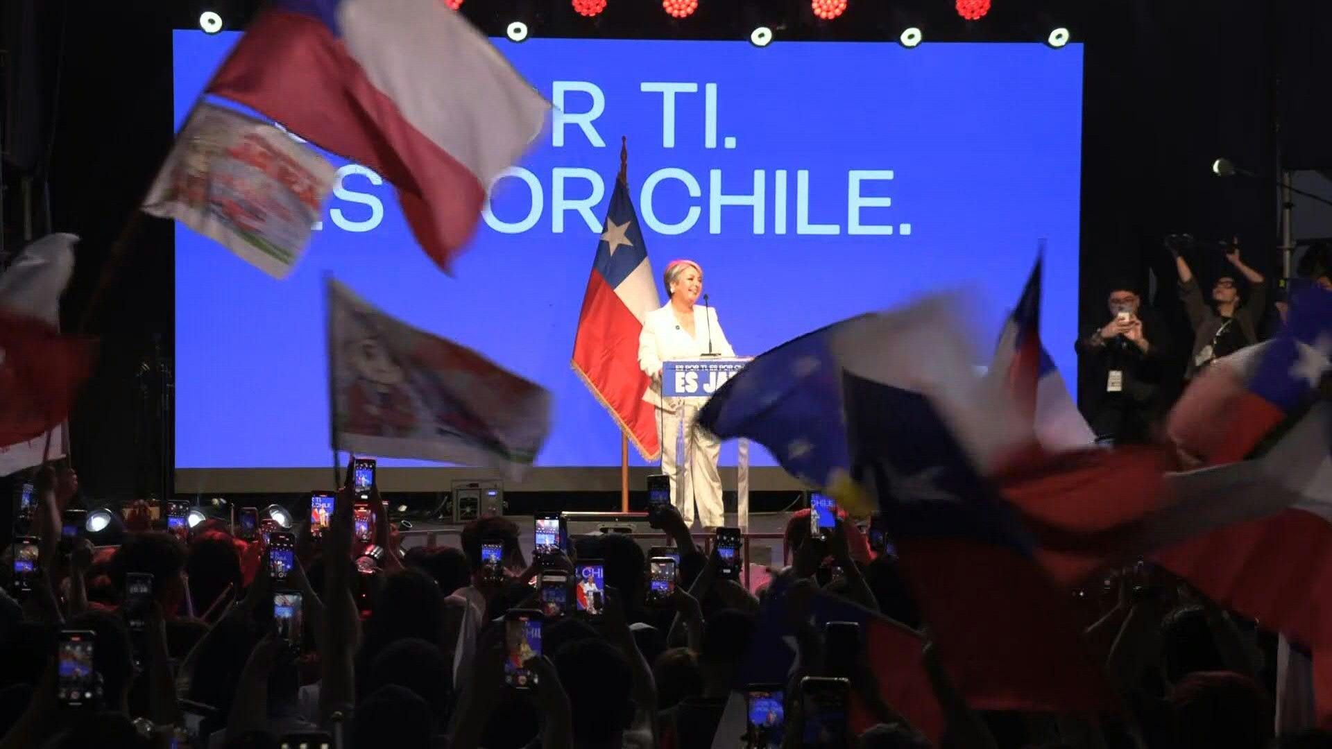 Leftist-former-labor-minister-Jeannette-Jara-greets-supporters-in-Santiago-after-vote