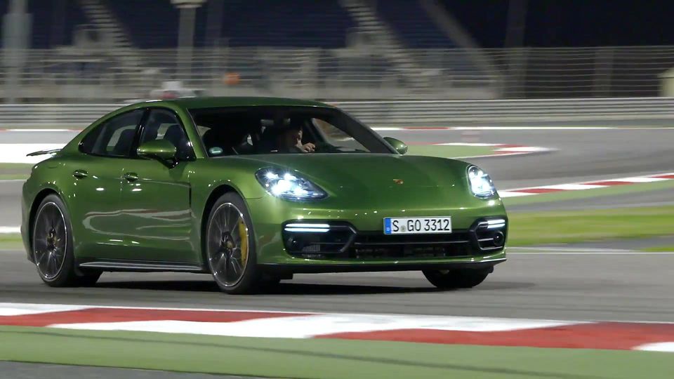 Porsche Panamera Gts In Mamba Green Metallic Night Driving