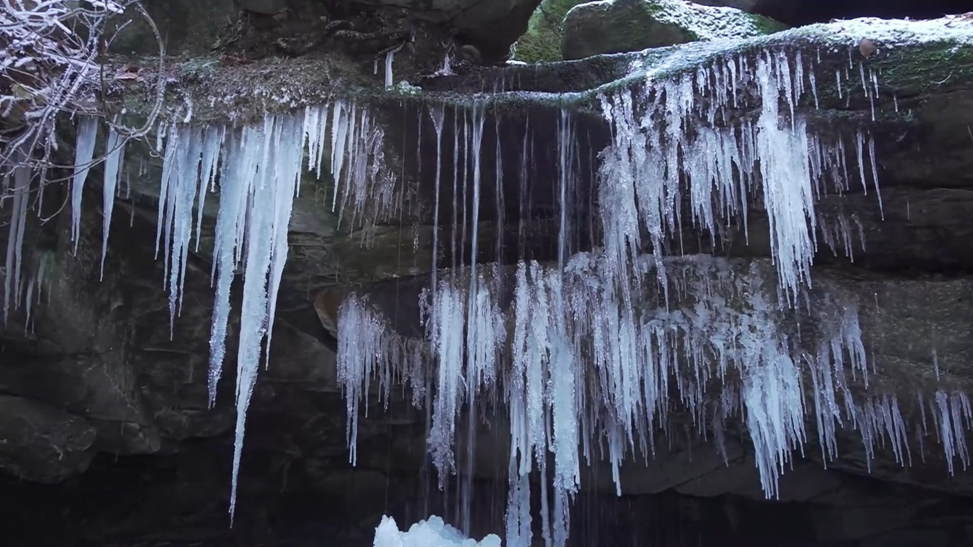 Frozen waterfall: Ice formations provide magical backdrop