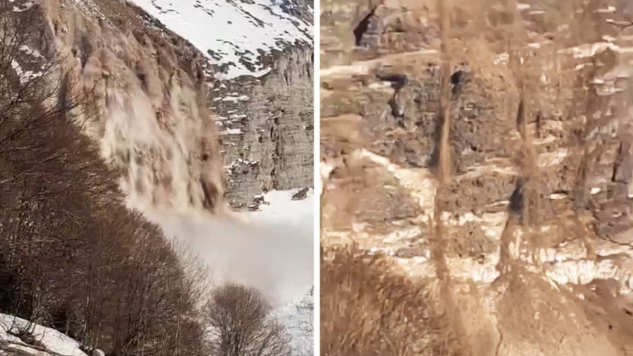 Furchterregender Anblick: Massive Lawine donnert Berg in Russland hinunter
