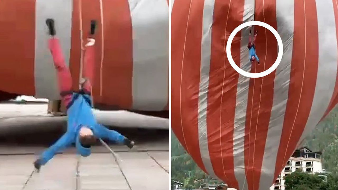Verrückter Heißluftballon-Stunt: Akrobatin 40 Meter in die Luft katapultiert