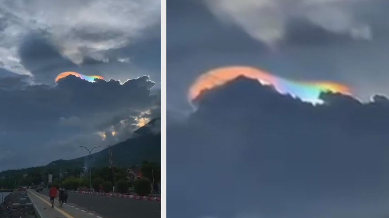 Bezauberndes Naturschauspiel: Seltene Regenbogenwolke über Indonesien
