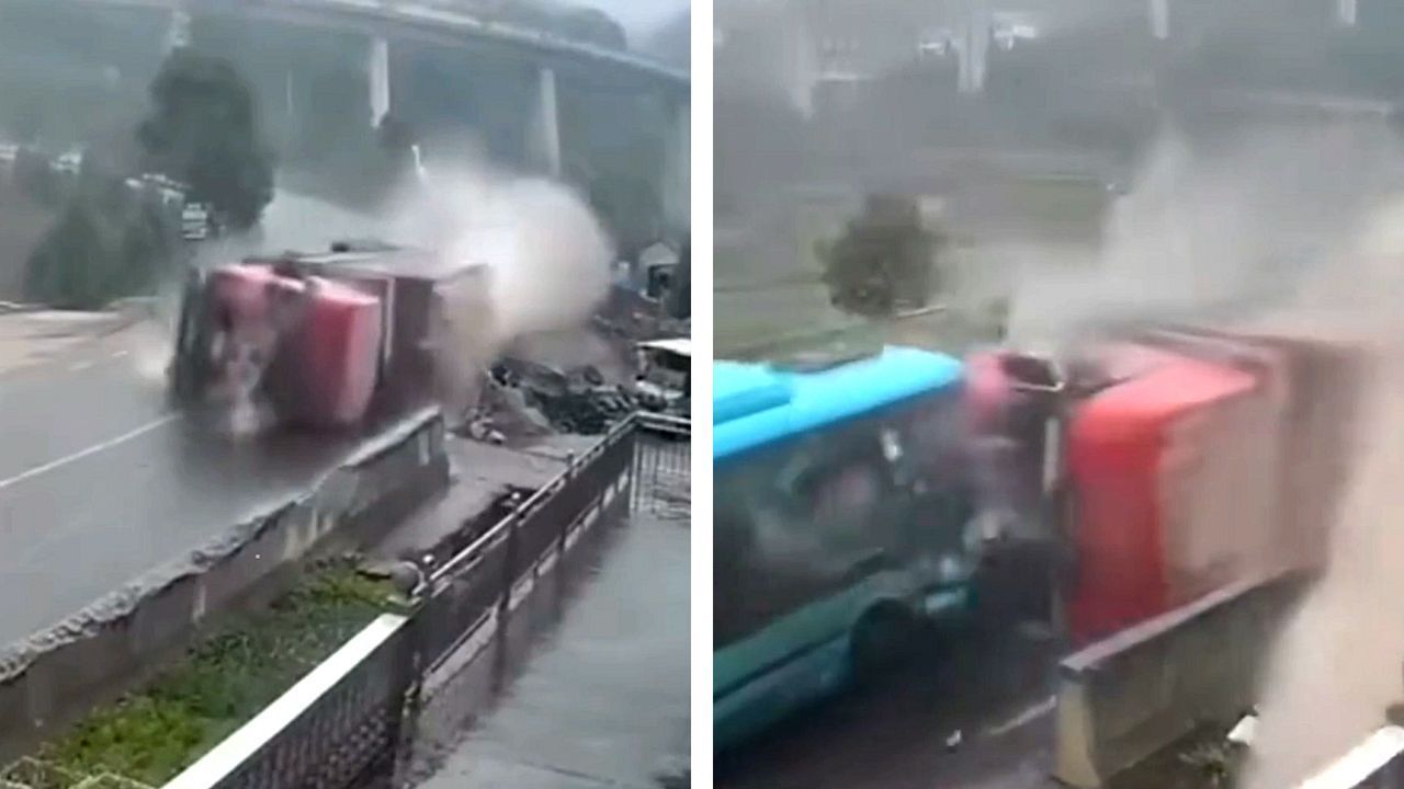Fliehkraft zu stark: Lastwagen kracht in China in Bus