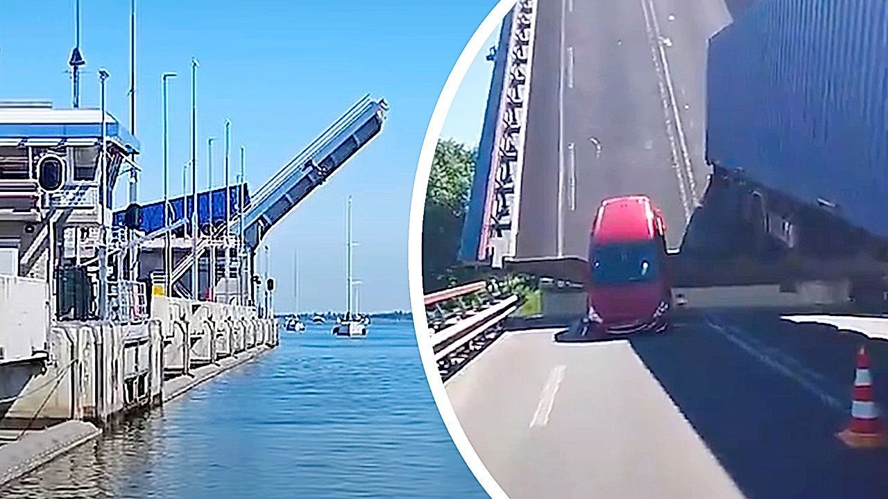 Video: Schockierende Szene: Klappbrücke geht hoch – Auto und Lkw stecken fest