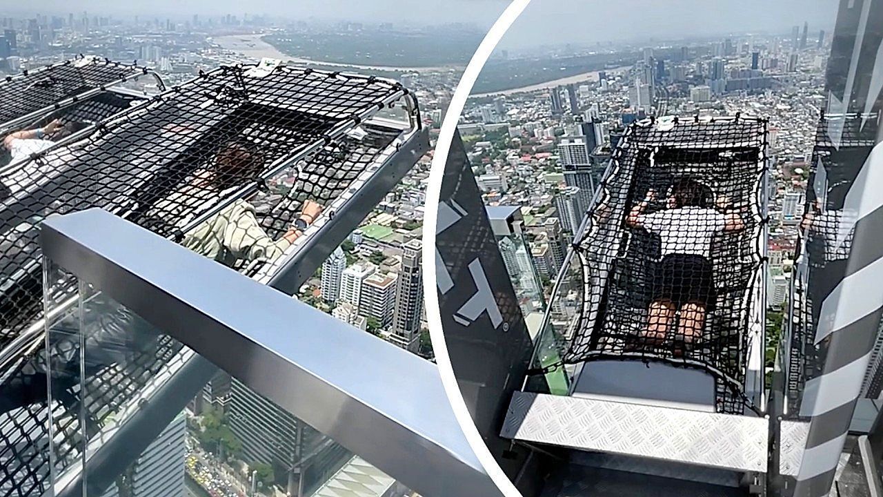 Kopf-ber-am-Wolkenkratzer-Touristinnen-h-ngen-ber-Thailands-Hauptstadt