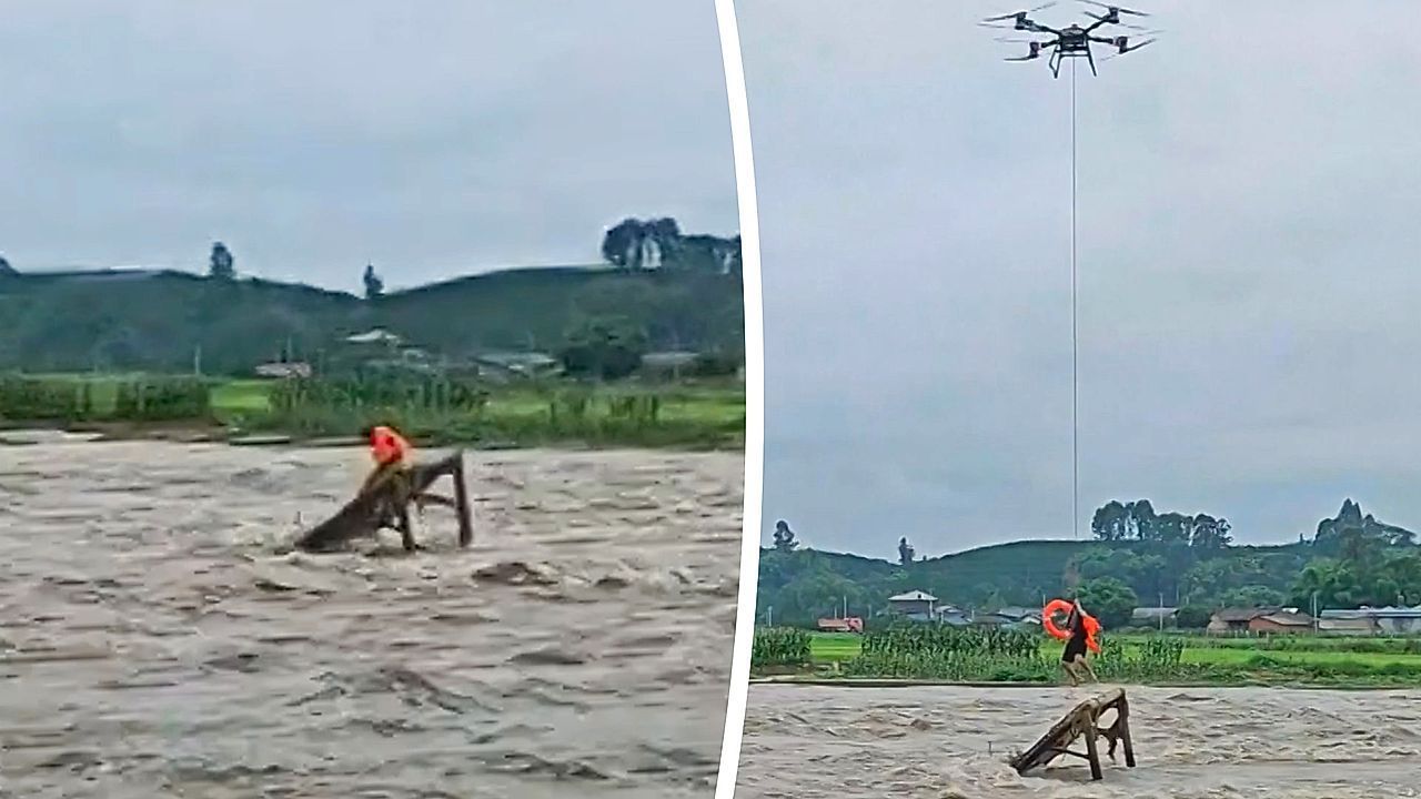 Fischer auf Fluss in Lebensgefahr – unglaubliche Rettung per Drohne