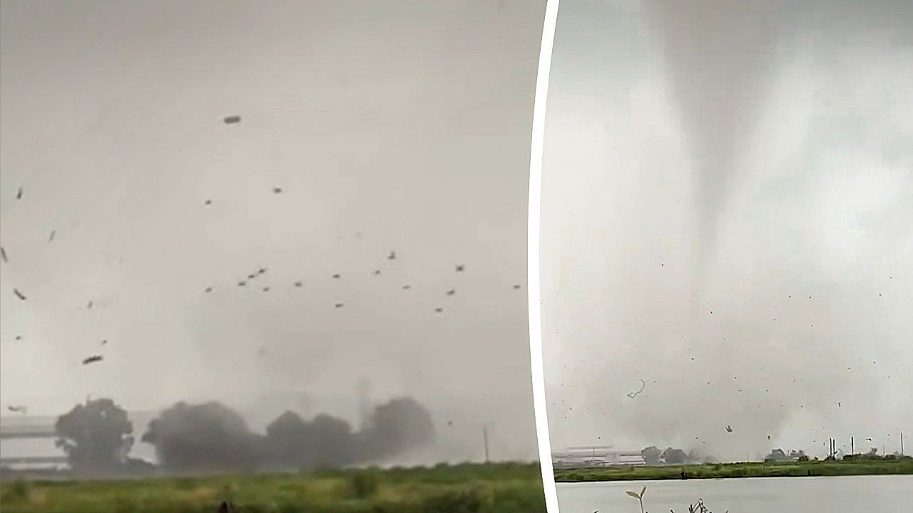 Video: Wirbelsturm über Fluss: Wasserhose verwüstet Dorf in Thailand