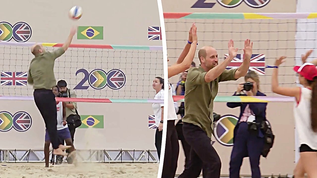 Prince William plays volleyball on Rio's Copacabana beach during climate trip