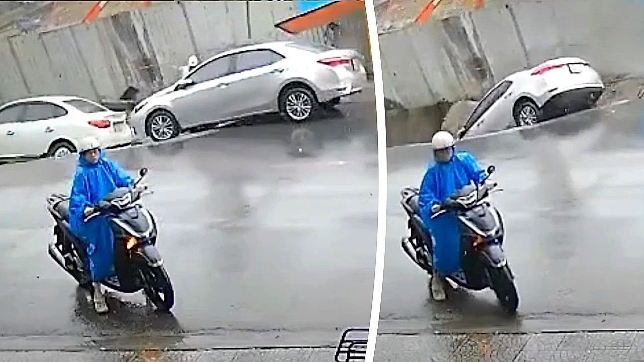 Video: Horror moment massive sinkhole swallows construction worker and two cars