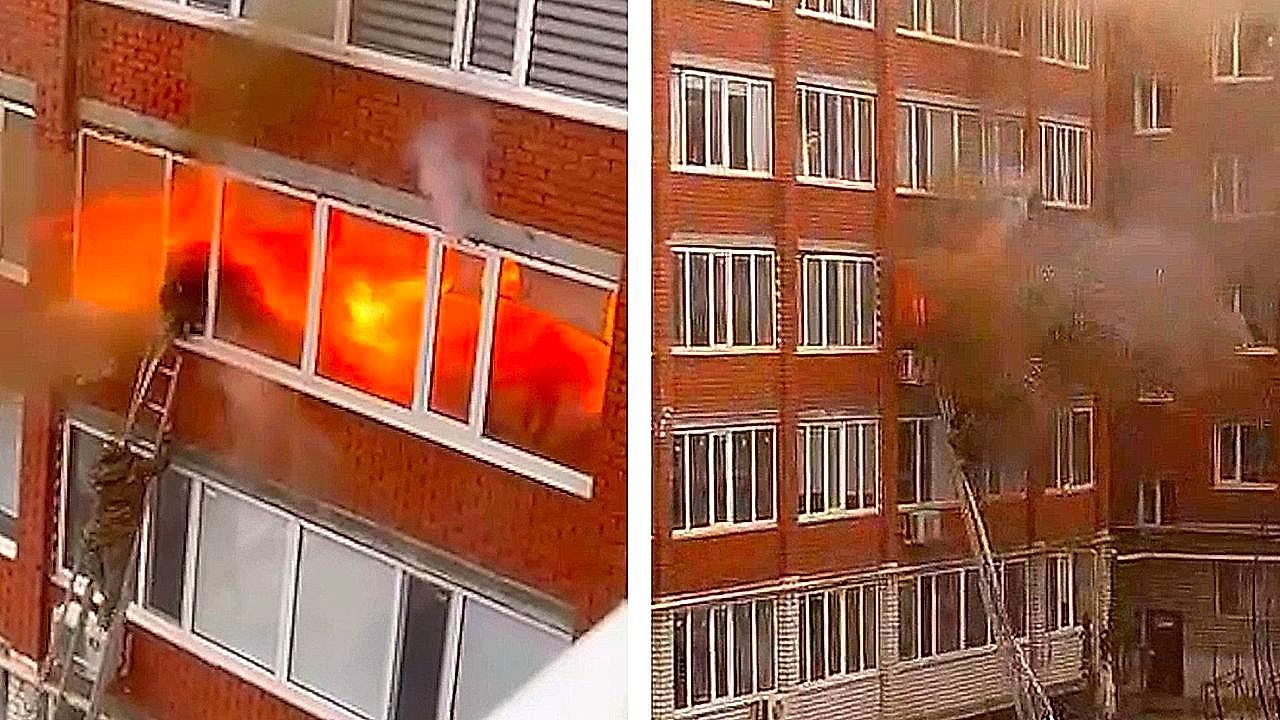 Video: Firefighter escapes a blast just seconds in time  