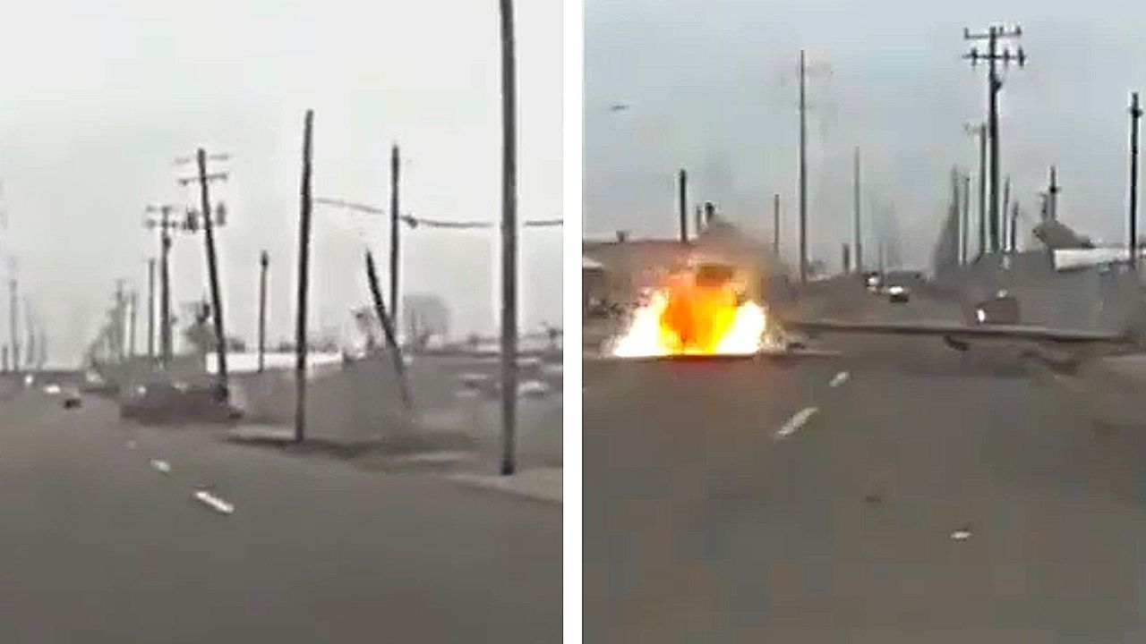 Suspect-crashes-into-utility-poles-during-pursuit-causing-massive-electrical-explosion