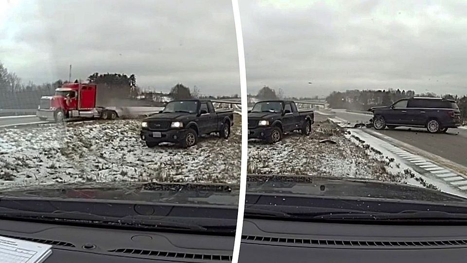 Im Sekunden-Takt: Polizeikamera filmt zwei Unfälle auf vereistem Highway