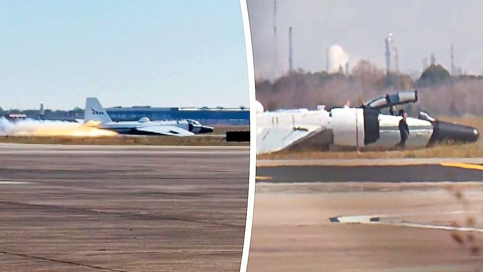 Funkenflug auf dem Rollfeld: NASA-Flugzeug legt Bauchlandung hin