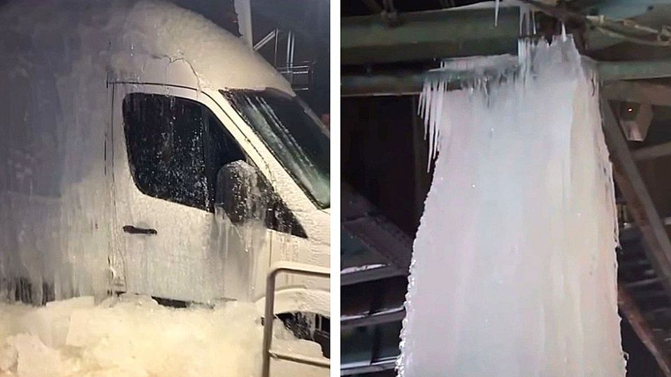 Kälteschock: Transporter friert komplett zum Eisblock ein