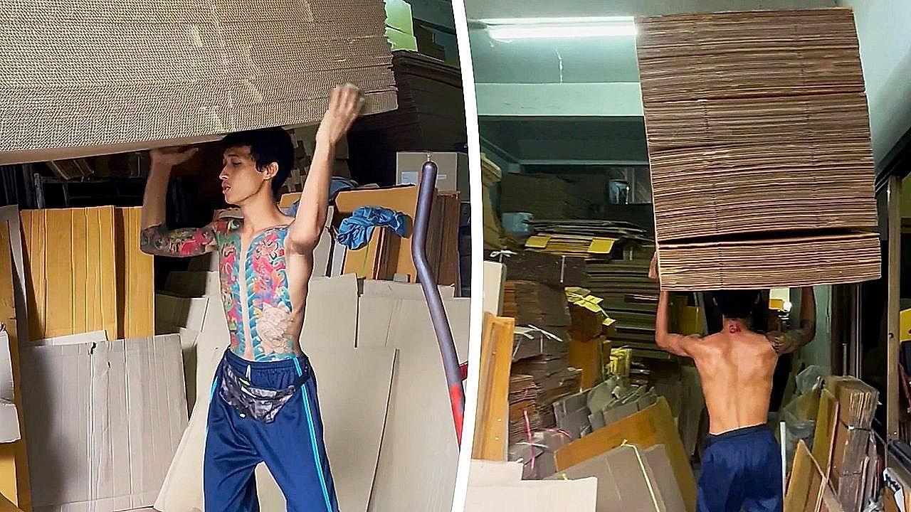 Video: Worker amazes warehouse with towering cardboard-stack carry
