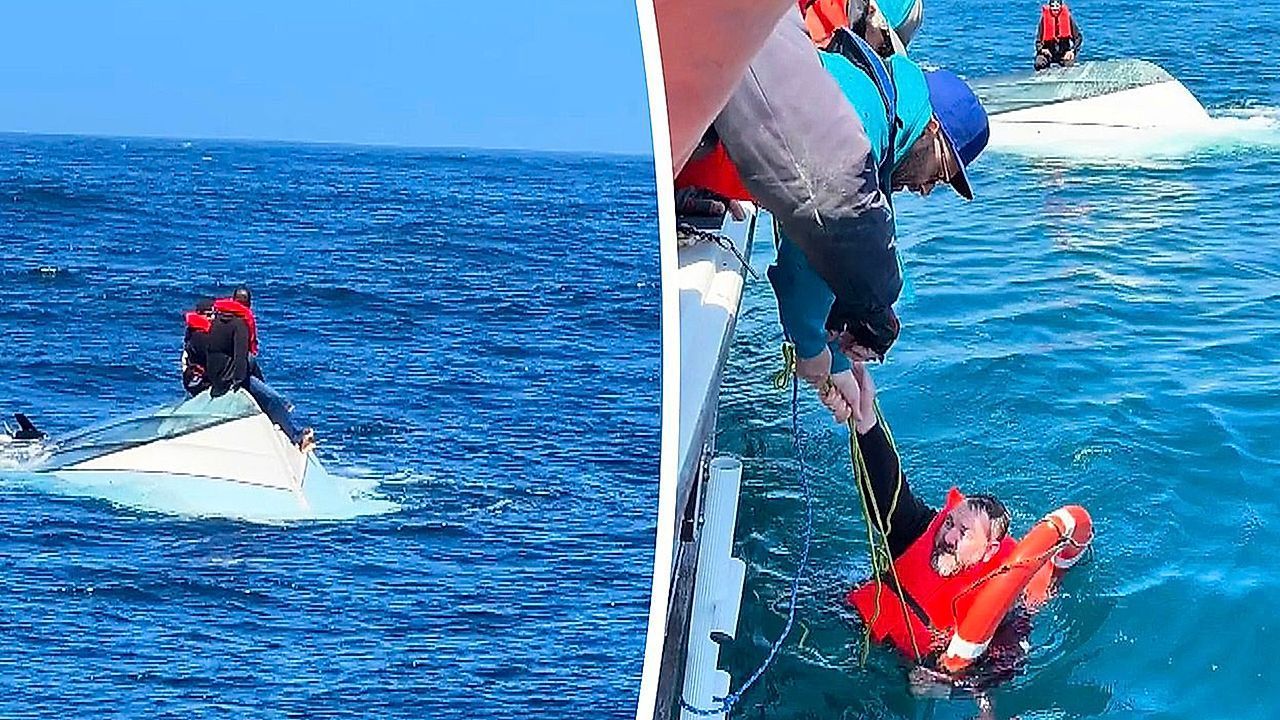 Video: Whale watchers rescue capsized fishermen off coast of California