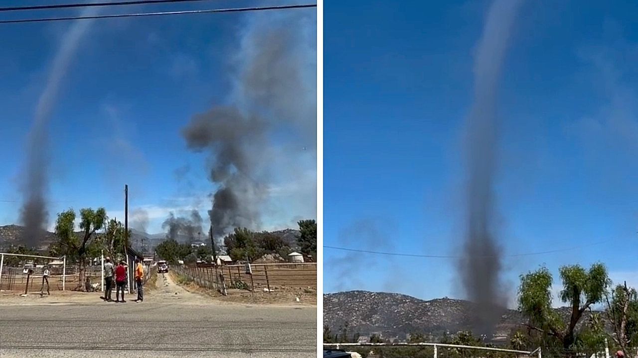 Video: Fire tornado erupts during wildfire battle in California