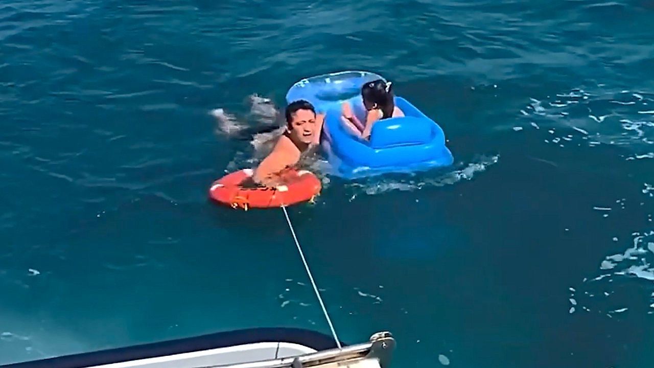 Video: Coast guard rescues young girl swept out to sea on inflatable mattress off Turkish coast