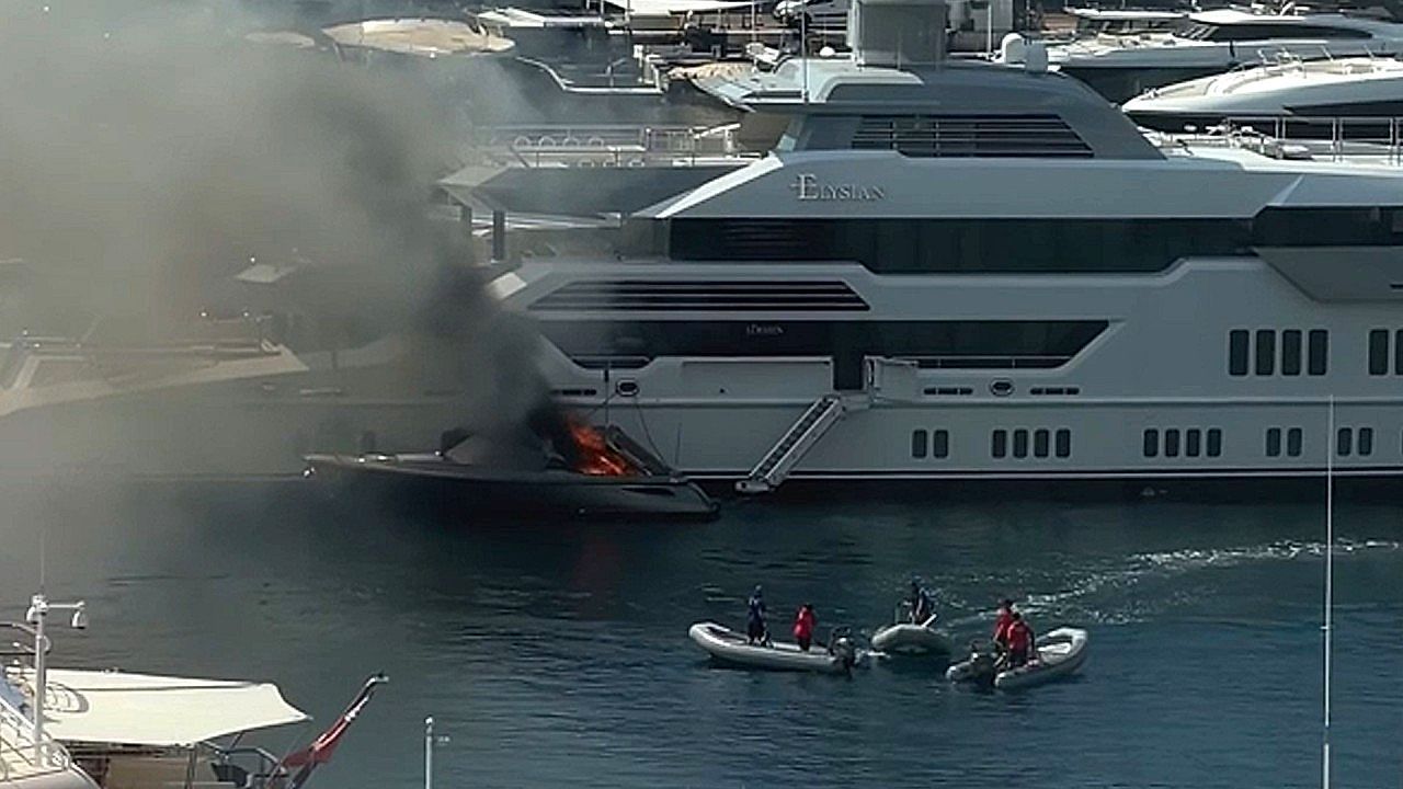Video: Superyacht tender boat catches fire at Monaco's Port in dramatic harborside blaze