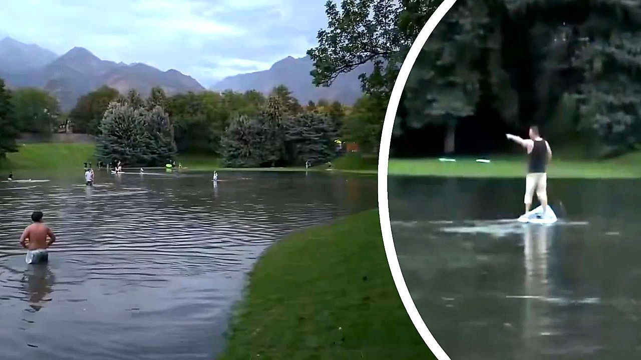 Video: Soccer field transformed into lake with kayaks and paddleboards in Utah