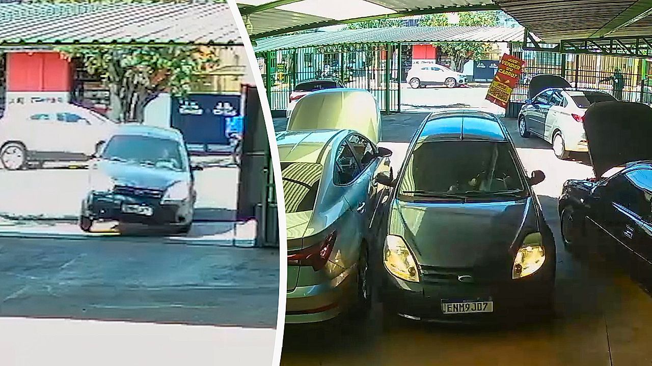 Video: Perfekt geparkt: Verunglücktes Auto schlittert mitten ins Autohaus