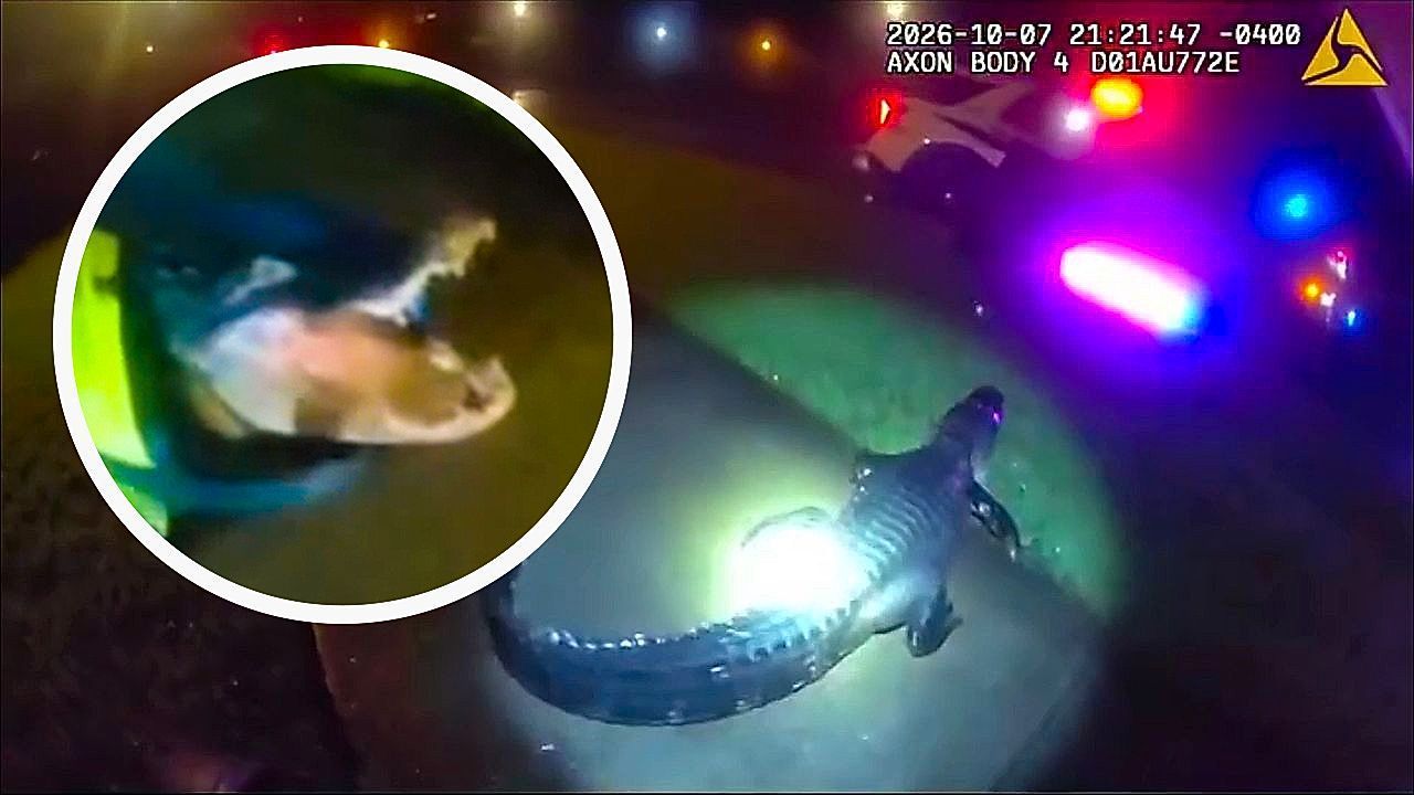 Video: Panzerechse blockiert Straße: Polizei und Nachbarn bändigen Alligator