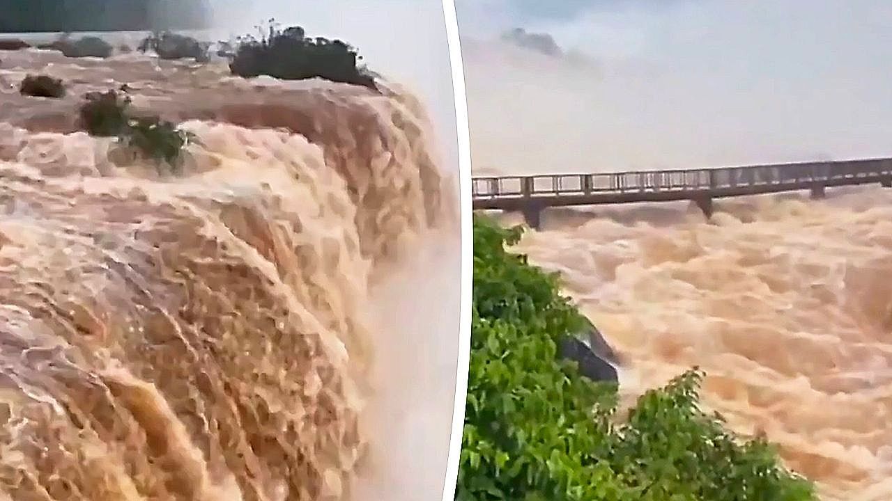 Iguazú Falls shut down as El Niño rains swell river to six times its volume