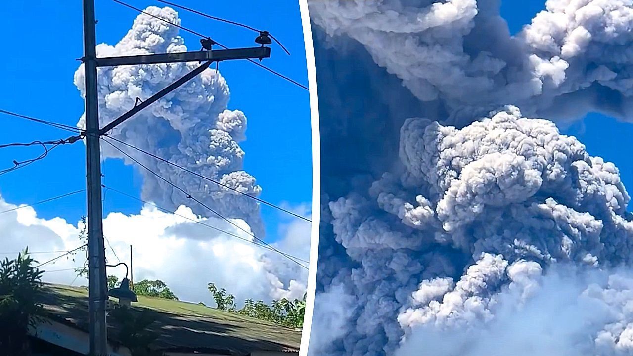 Mayon Volcano erupts sending ash plume 9,843 feet above crater