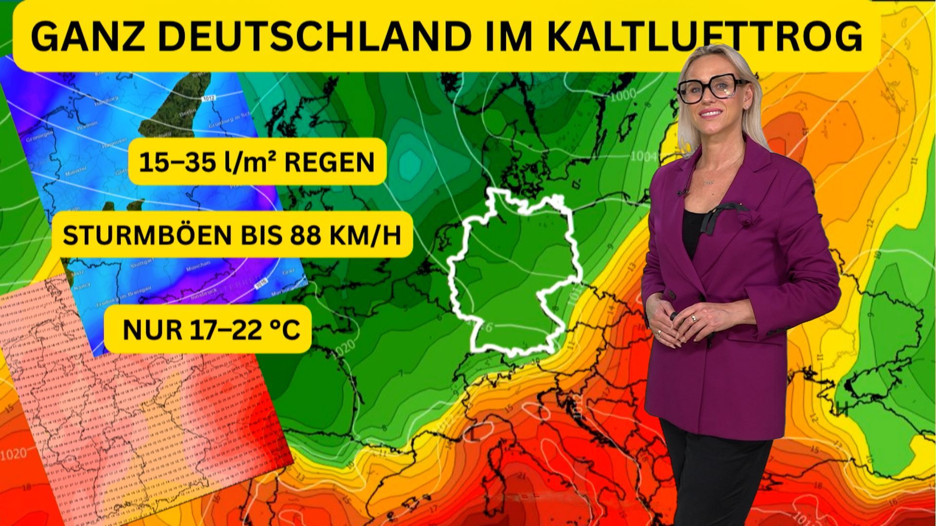 Video: 35 °C heute, dann Wettersturz: Kaltluftfront, Starkregen und Sturmböen- bis 110 km/h in den Alpen