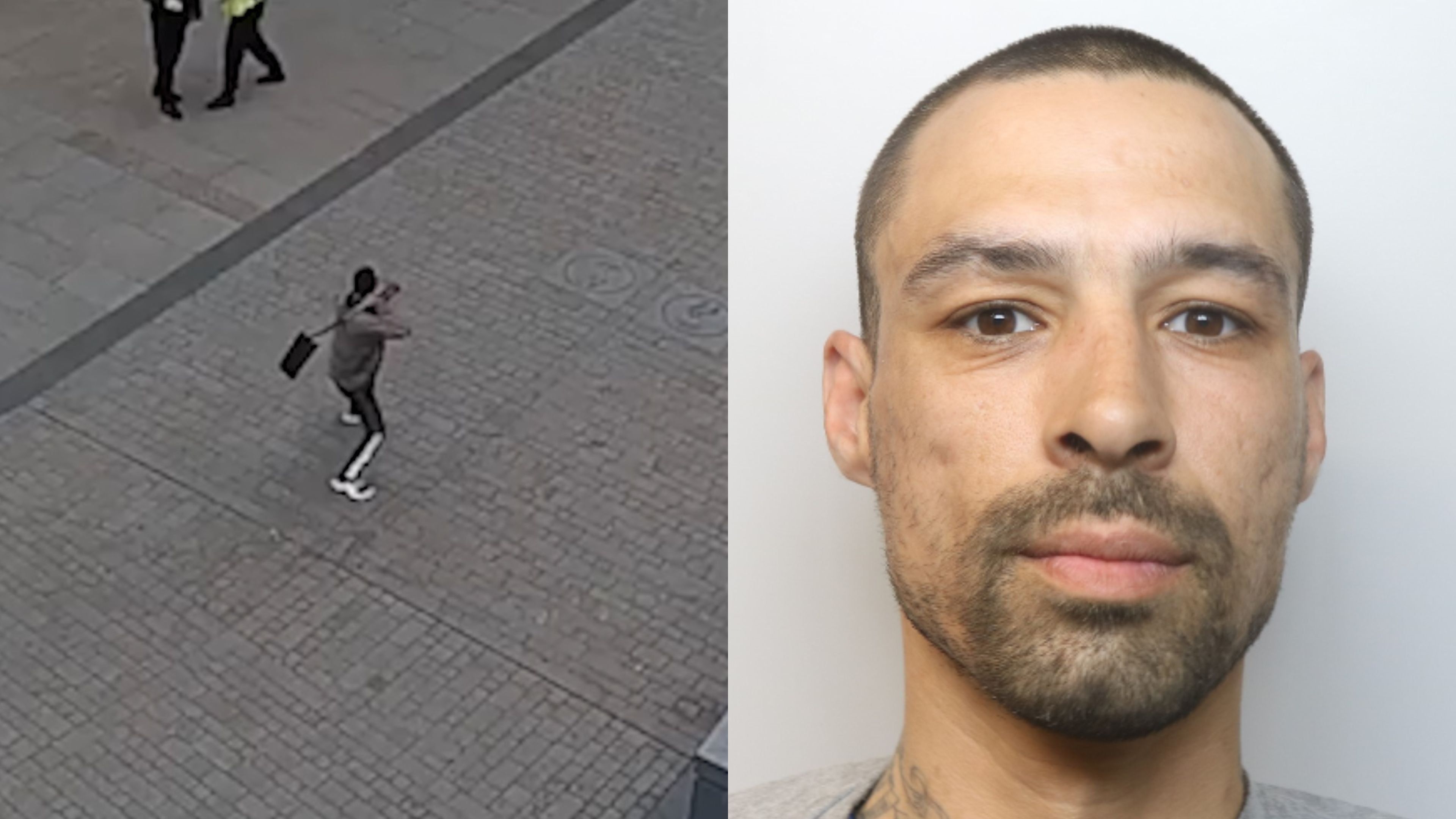 Video: Mann randaliert mit Spaten in belebtem Stadtzentrum und wird verhaftet