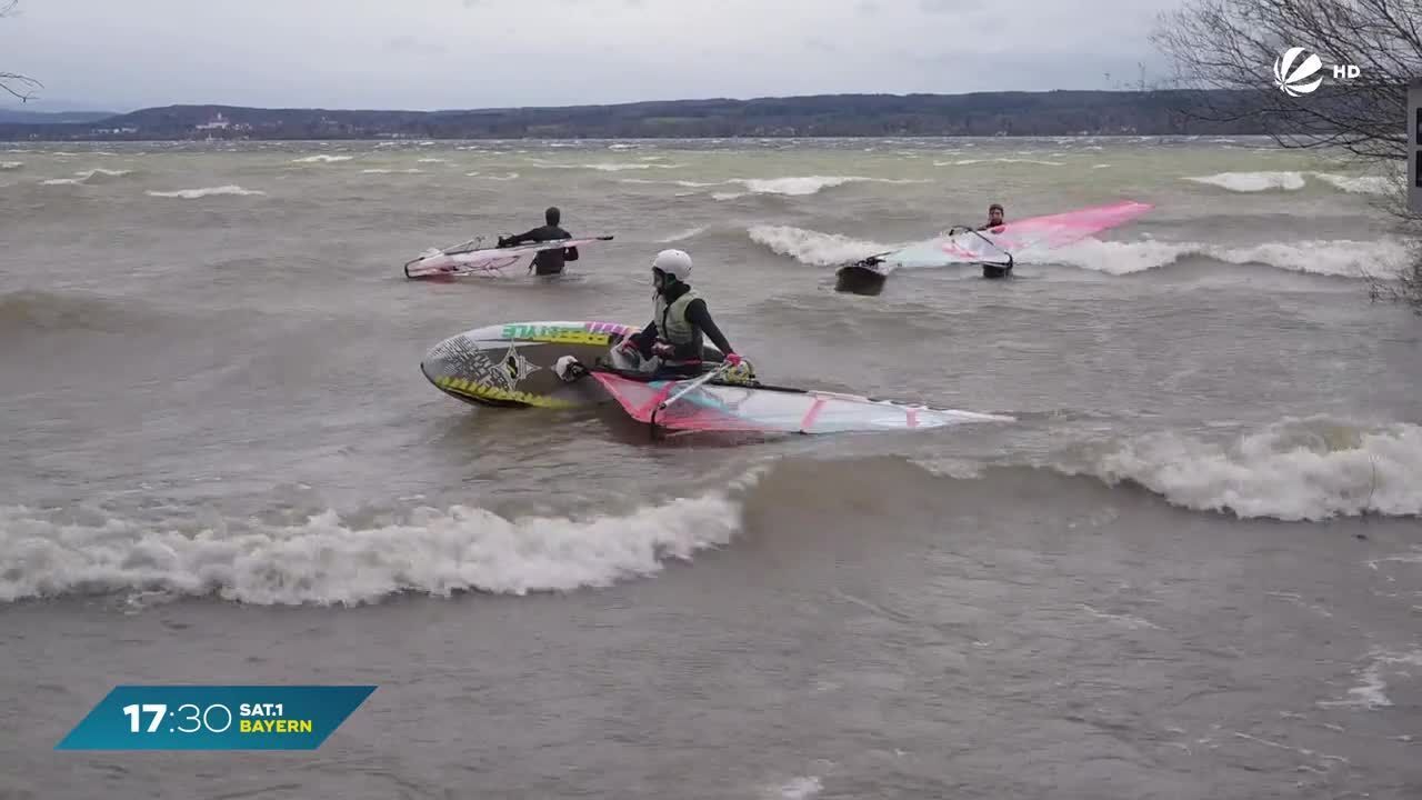 Sturm in Bayern: Windsurfing am Ammersee